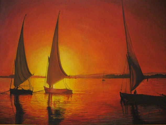 Ocaso en el Nilo Oil Canvas Marine Painting