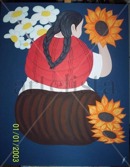 MUJER CON GIRASOLES - ADAPTACION EDUARDO MILLONES Acrílico Lienzo Figura