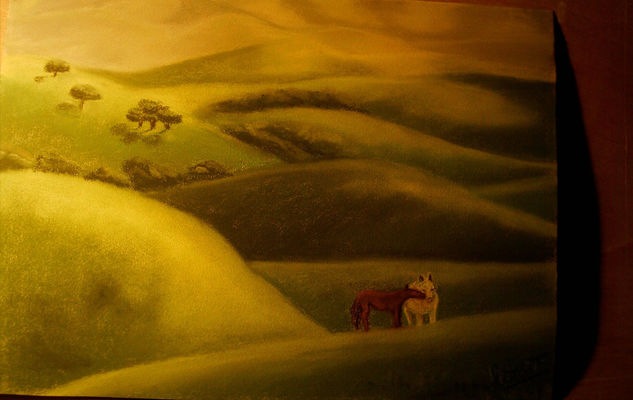 paisaje con caballos Pastel Card Landscaping