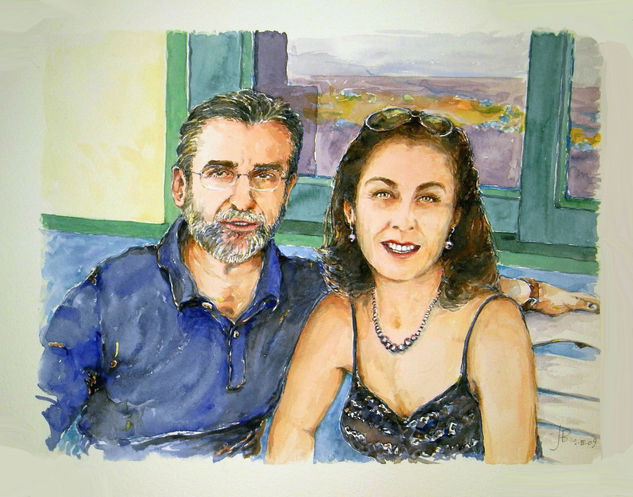 Mi hermana y su chico Watercolour Paper Portrait