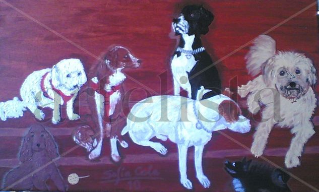 Cuadrilla de amigos de mi perrita Guzki (a la derecha) Acrylic Canvas Animals