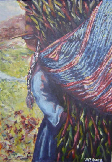 Cholita recolectando Oil Canvas Landscaping