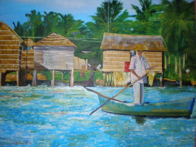 Pequeña Venecia, Laguna de Sinamaica, Maracaibo, Venezuela Oil Canvas Landscaping