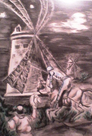 El Quijote camino al molino. 