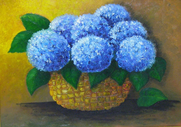 HORTENSIAS COLOR AÑIL Oil Canvas Floral Painting