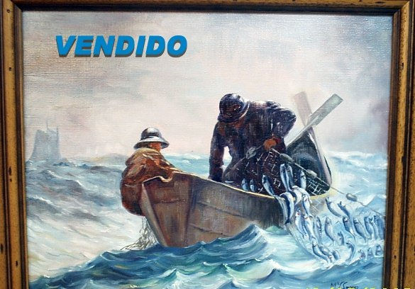 "Buena pesca" Oil Canvas Marine Painting