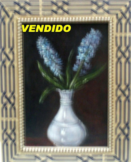 "Jacintos" Oil Panel Floral Painting