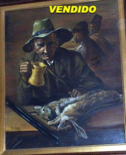 "El viejo cazador" Oil Canvas Figure Painting