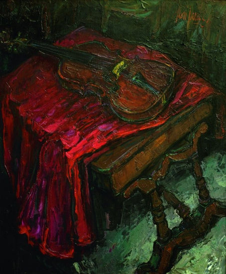 Mi violín Oil Panel Still Life Paintings