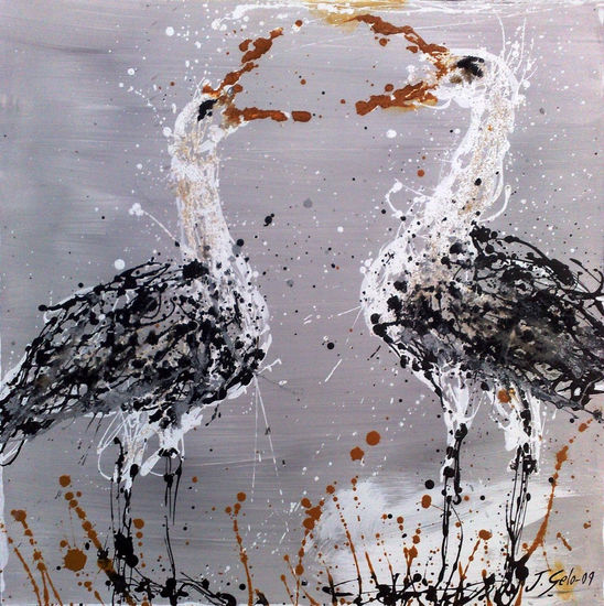 PAREJA DE GAVIOTAS Mixed media Panel Animals