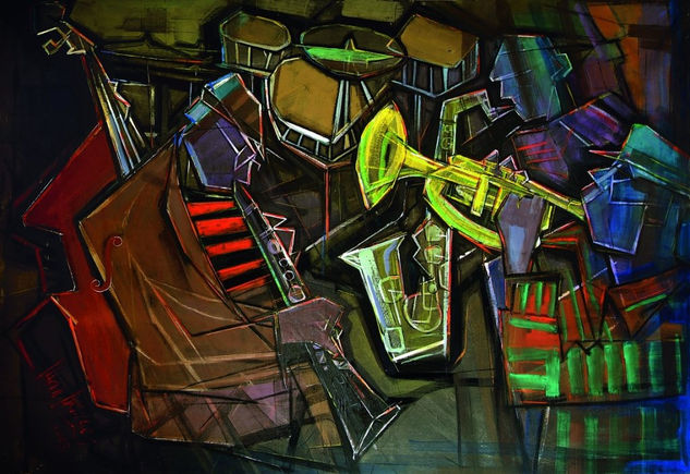 Músicos de jazz en Harlem Acrylic Canvas Figure Painting