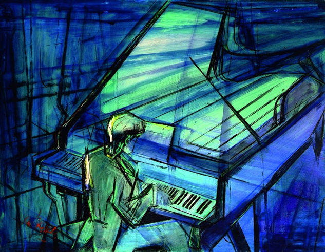 Piano Acrylic Panel Figure Painting