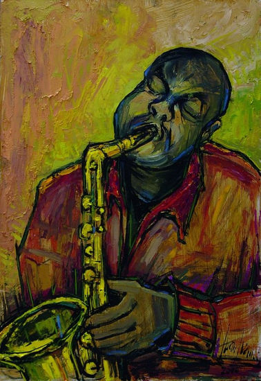 Músico (saxofón) Oil Panel Figure Painting