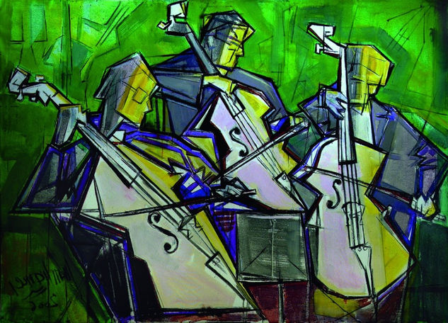 Trio Musical Acrylic Canvas Figure Painting