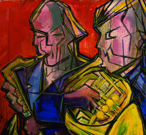 Músicos y trompa Acrylic Canvas Figure Painting