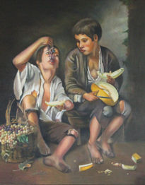 Niños comiendo melón