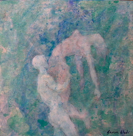 EROS IN AQUA Mixed media Panel Figure Painting