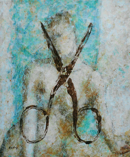 NO TE CORTES Mixed media Canvas Figure Painting