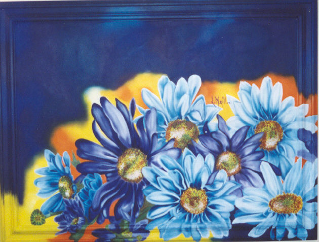 FLORES AZULES. Oil Canvas