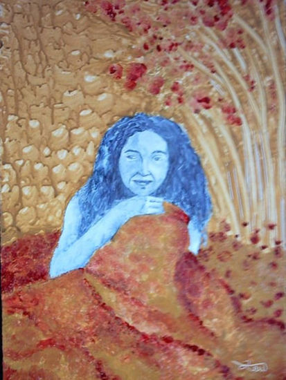 SUEÑO DORADO Mixed media Panel Figure Painting