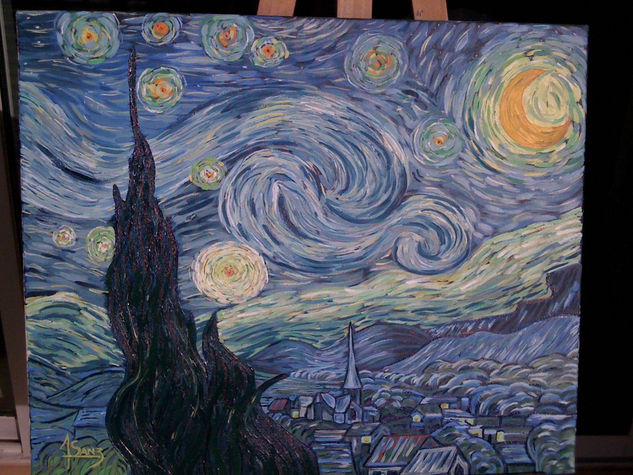 REPLICA A LA NOCHE ESTRELLADA DE VAN GOGH Óleo Lienzo Paisaje