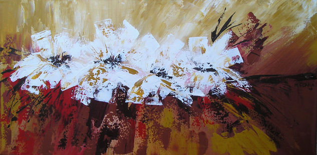 flores con espátula Acrylic Canvas Floral Painting