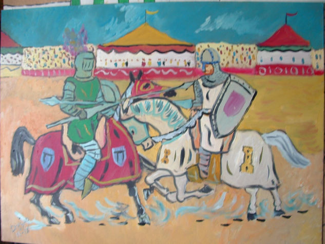 El Cid .Torneo por Calahorra óleo en madera 80x60 de Crespo Oil Panel Landscaping