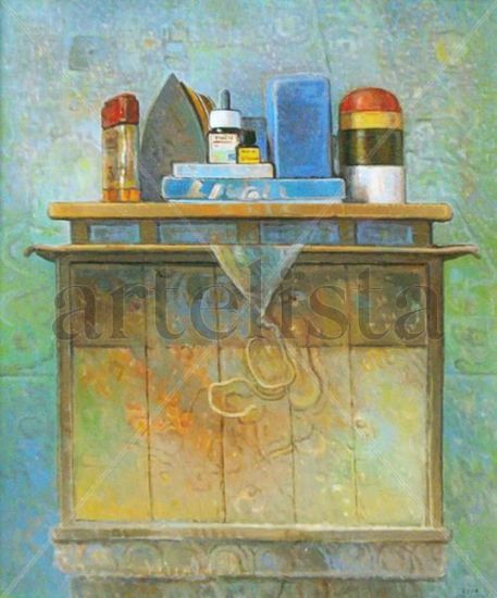 Plancha botes y caja azul Oil Canvas Still Life Paintings