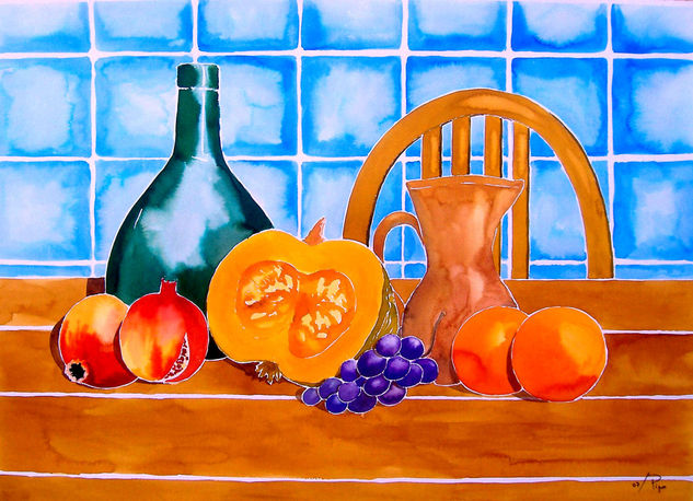 bodegon con calabaza - vendido Watercolour Paper Still Life Paintings