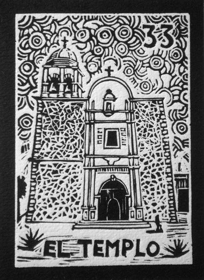 El templo Linocut