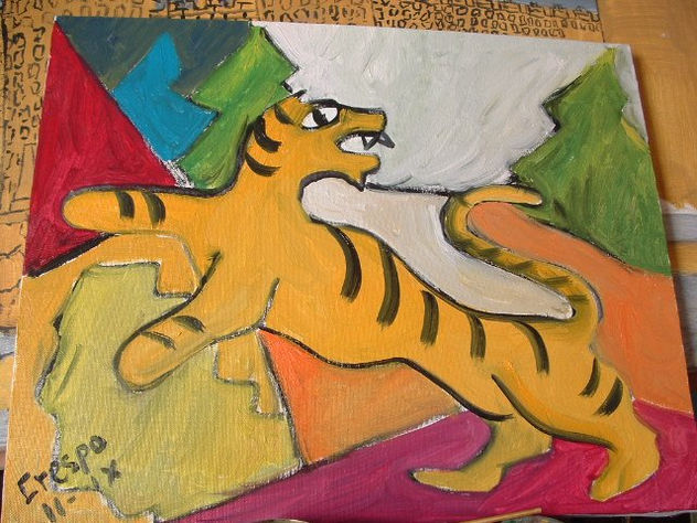 Tigre en la selva,óleo sobre lienzo en bastidor ,44x36 cm. de Crspo