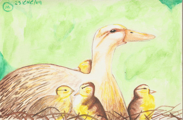 Patitos Acuarela Papel Animales