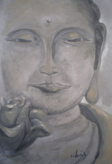 Silver Buda Mixed media Panel Figure Painting