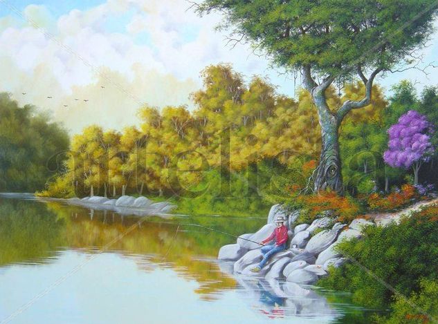 Pescando a natureza Oil Canvas Landscaping