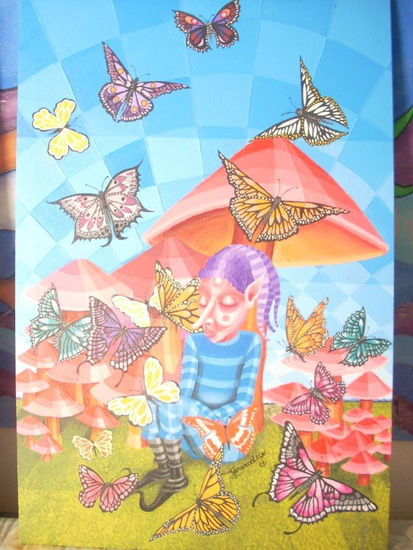 EL TITULO ES: "DUENDE SOÑANDO CON 19 MARIPOSAS" Oil Canvas Landscaping