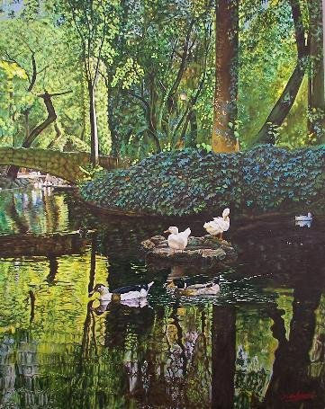 Parque de Mª Luisa de Sevilla.Estanque con patos. Oil Canvas Landscaping