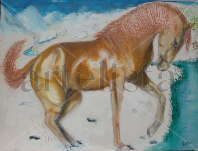 CABALLO ROJO Y SALVAJE/PAISAJE NIEVE Oil Card Animals