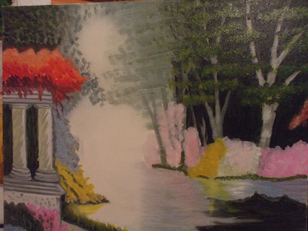 jardin con lago, Oil Canvas Landscaping