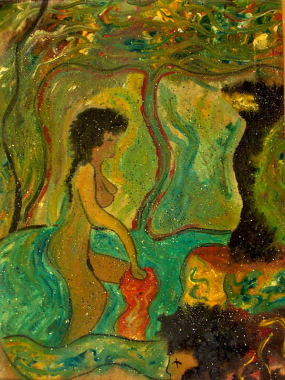 "Mujer mudando de piel" Óleo Tabla Desnudos