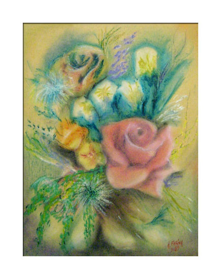 Pintura al pastel sobre cartulina de color. Pastel Cartulina Floral