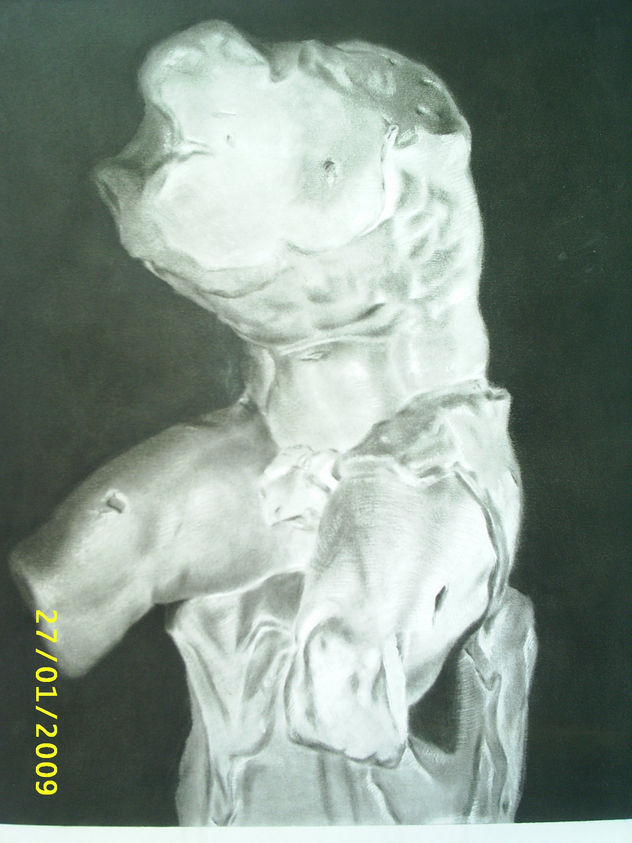 Dibujo a pastel del torso de B.
