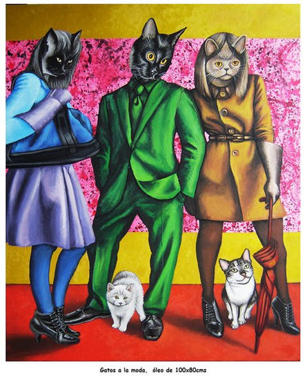 Gatos a la moda Oil Canvas Animals