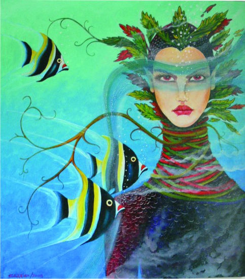 "Mujer de Acuario" Oil Canvas Figure Painting