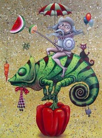 quijote sobre lagarto verde