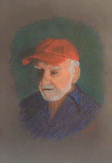 Autorretrato con Gorra Roja Pastel Paper Portrait