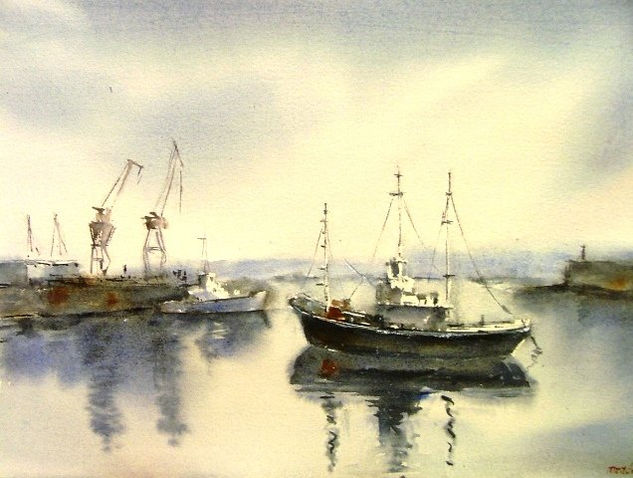 barcos en la niebla Óleo Lienzo Paisaje