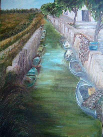 Canal donde duermen las barcas Oil Canvas Landscaping