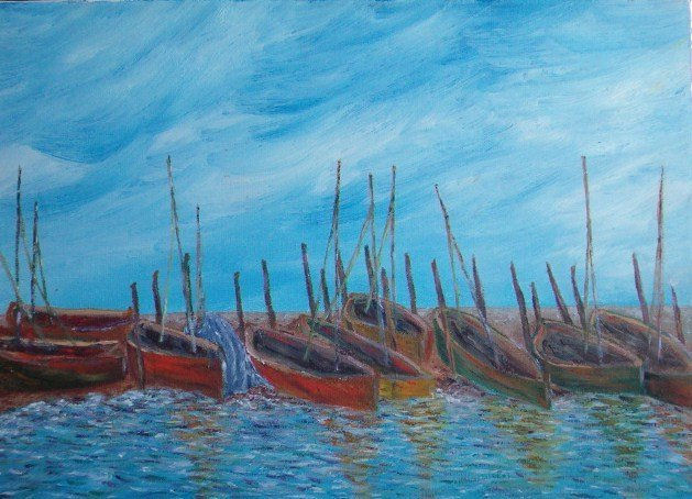 A la espera. Oil Canvas Marine Painting