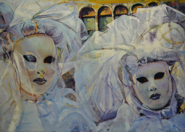 Una Pareja de Carnaval (Serie) Oil Panel Figure Painting