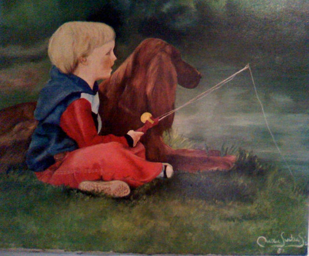 De pesca con su amigo Oil Canvas Landscaping